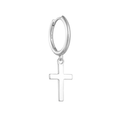 Single Plain 925 Sterling Silver Hoop Cross Earring