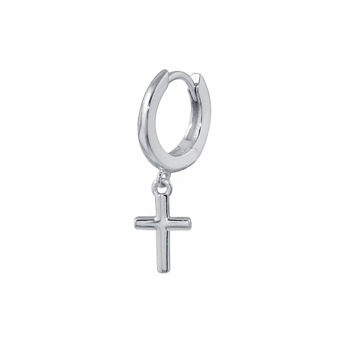 Men's Single 925 Sterling Silver Hoop Cross Earring