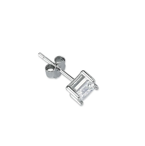 Single Square Cut Sterling Silver CZ Stud Unisex Earring ~ 8mm ~