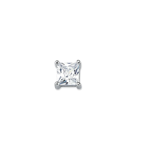 Single Square Cut Sterling Silver CZ Stud Unisex Earring ~ 6mm ~