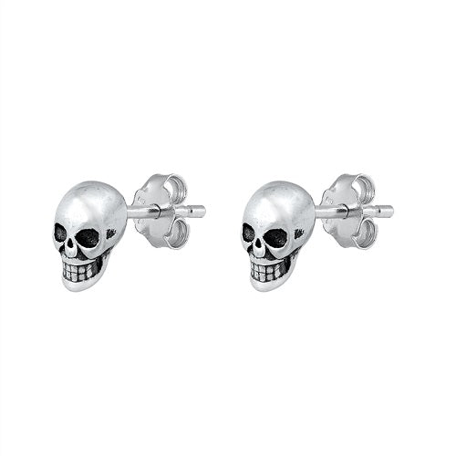 Men's Sterling Silver Small Skull Stud Earrings