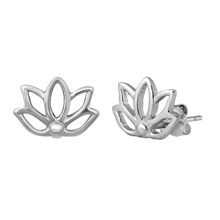 Women's Sterling Silver Lotus Flower Stud Earrings