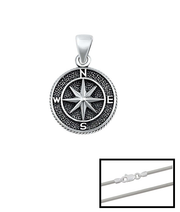 Oxidised Sterling Silver Compass Pendant | Necklace