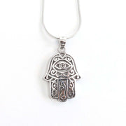 Solid 925 Sterling Silver Hamsa Hand & Eye Pendant | Necklace