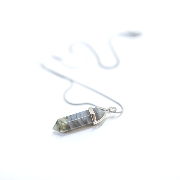Natural Labradorite chasing dreams bullet point pendant with stainless steel chain