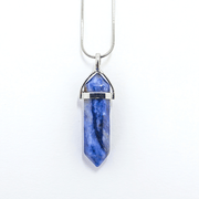 Head on view of Natural crystal sodalite with silver snake chain