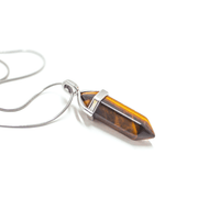 Golden brown Tiger's Eye confidence point pendant with stainless steel chain