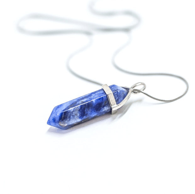 Blue white and Navy bullet point crystal Sodalite pendant with stainless steel snake chain