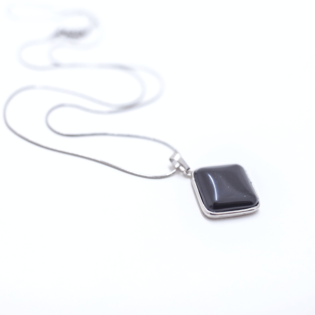 High quality stainless steel snake chain with Black Agate prism pendant necklace.