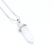 White Clear quartz natural crystal healing bullet point pendant with stainless steel chain