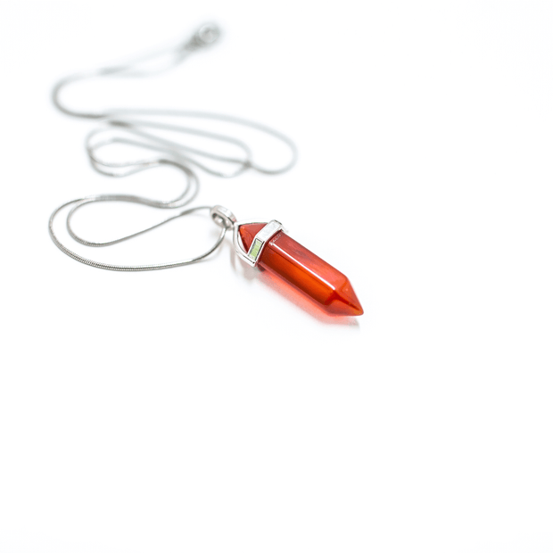 long shot of natural crystal Carnelian complete with stainless steel snake chain 