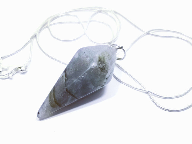 Fluorite point drop pendulum cone pendant with silver chain