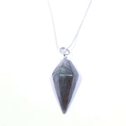Fluorite point drop pendulum pendant with silver chain