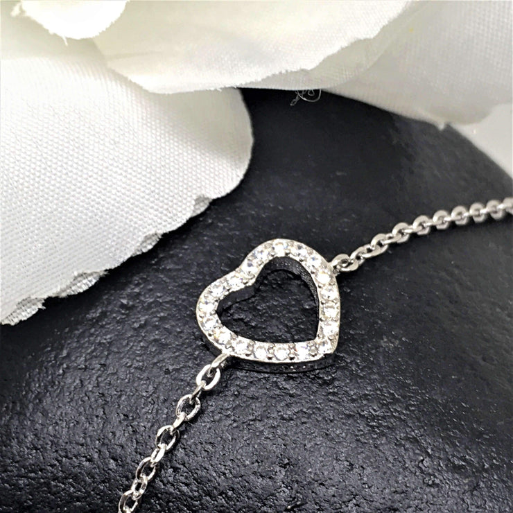 Women's CZ Heart Sterling Silver Bracelet pic 4 pretty
