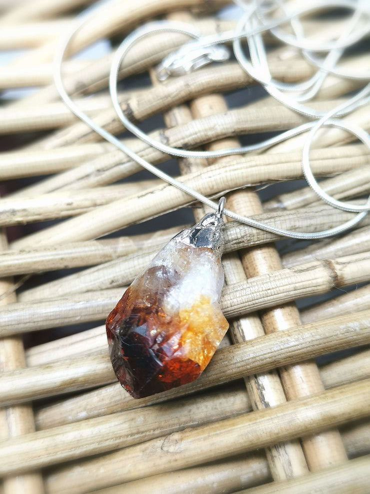 Unisex Natural Citrine Rough Necklace with sterling Silver chain
