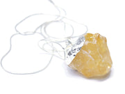 Natural rough Citrine Necklace with silver tone stainless steel snake chain.