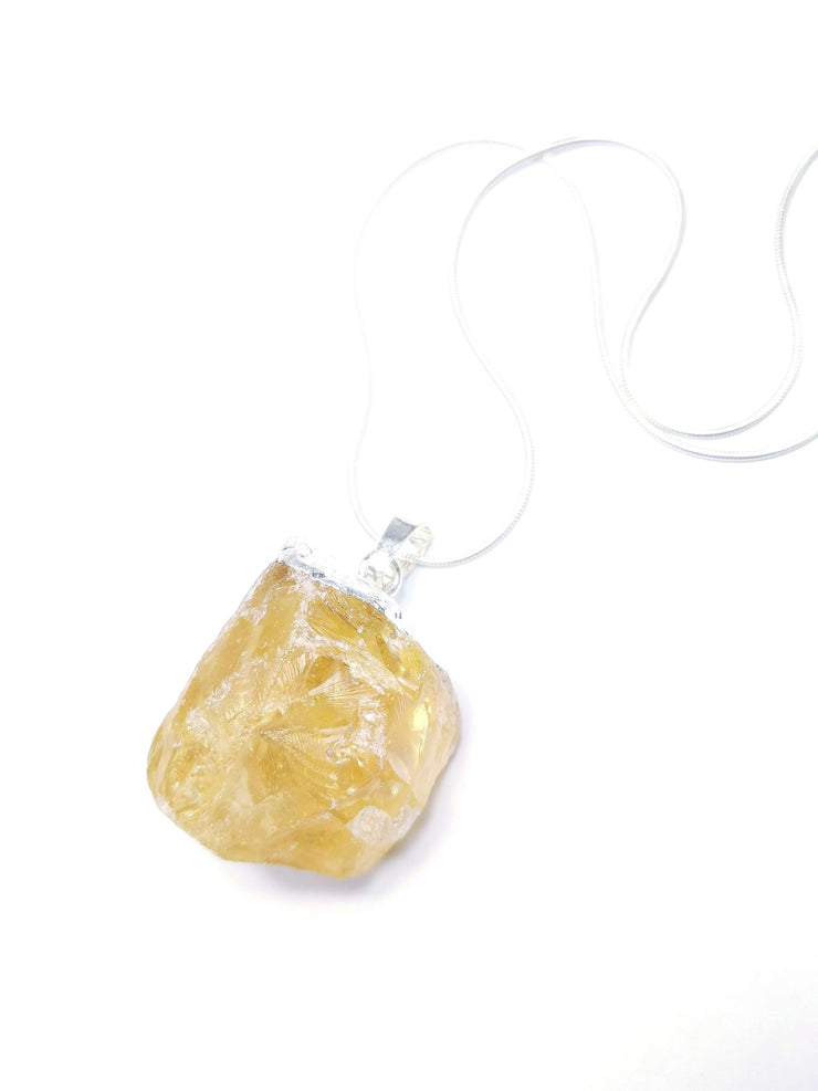 Women's rough Citrine necklace with sterling silver snake chain
