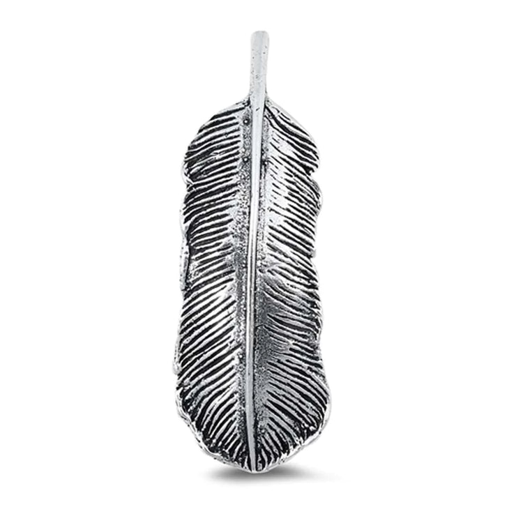 Large Silver Feather Pendant | Necklace