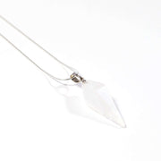 Clear Quartz oval pendulum pendant with stainless steel snake chain.