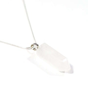 Clear Quartz bullet point pendant with stainless steel snake chain.