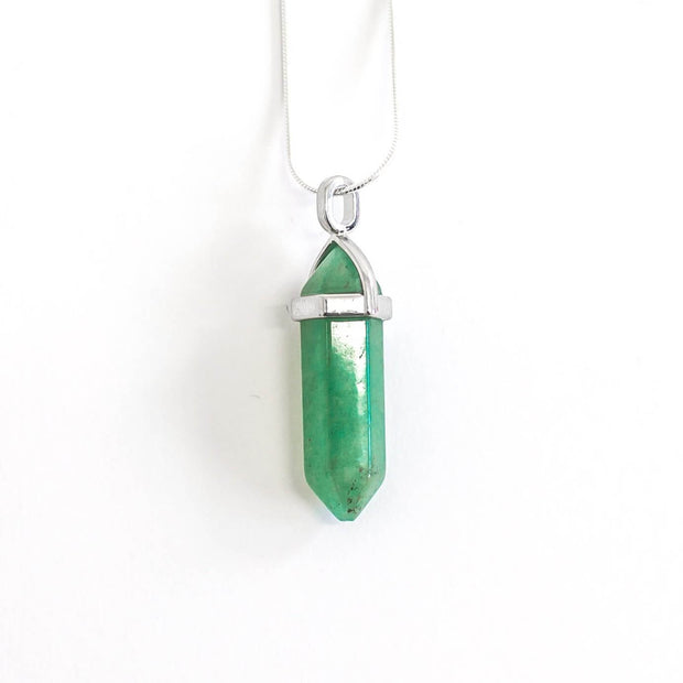 Head on view of Green aventurine bullet point crystal pendant
