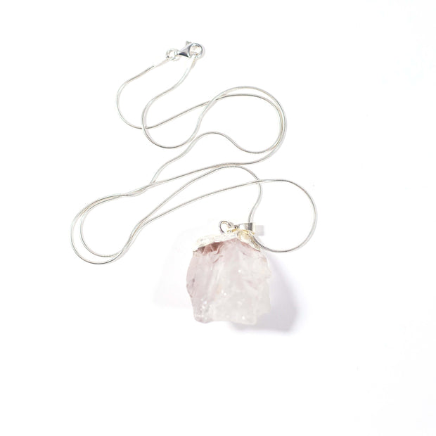 Rough Clear quartz crystal pendant with high quality stainless steel snake chain.