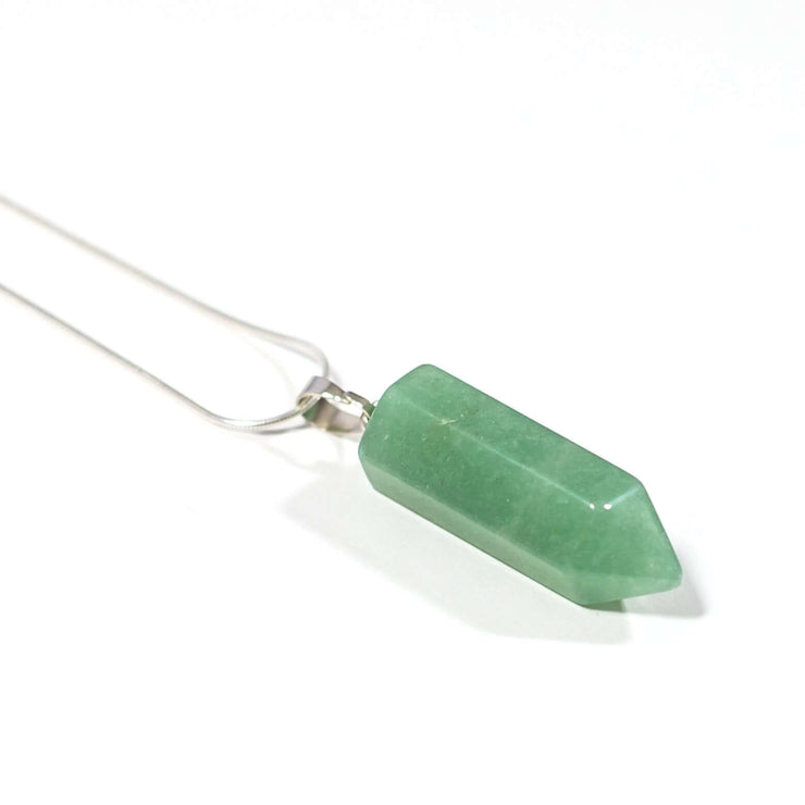 Close up side view of Green Aventurine Bullet point pendant.