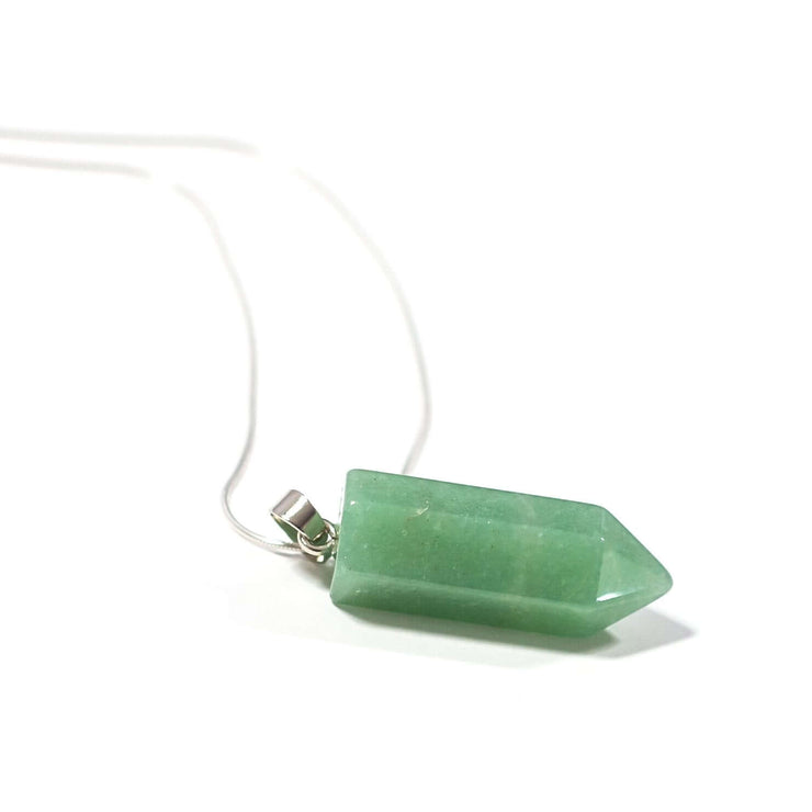 Natural crystal stone Green aventurine bullet point pendant with high quality stainless steel snake chain.