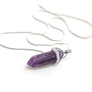 Stainless steel snake chain with natural amethyst relaxation pendant