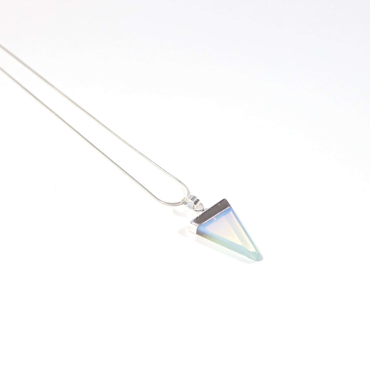 Opal crystal triangle necklace with chain.