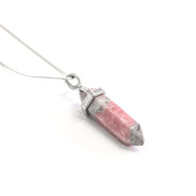 Rhodonite natural crystal of Love. Pink and Grey colour with stainless steel snake chain