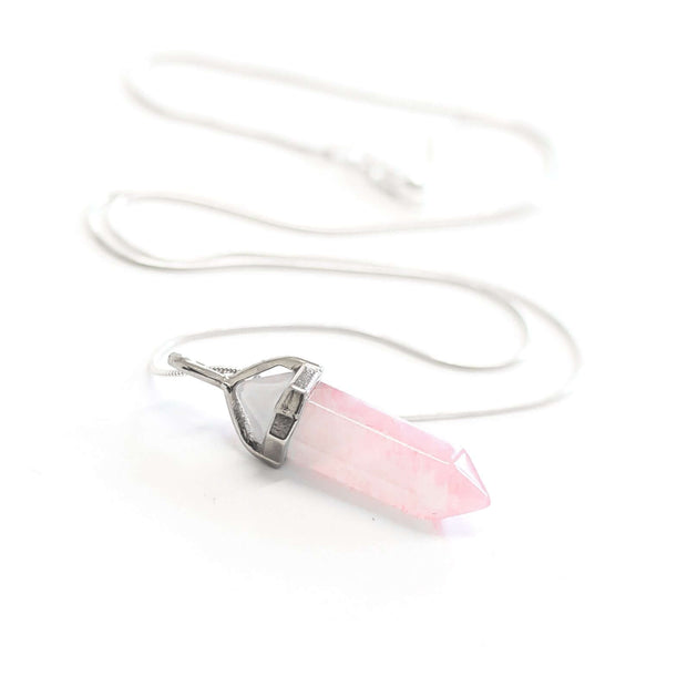 pink rose quartz love pendant bullet with long chain