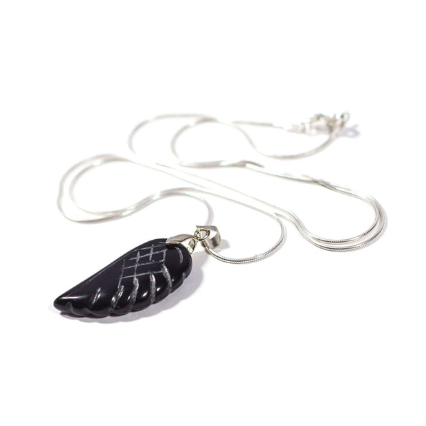 Black Agate Angel wing necklace with high quality stainless steel snake chain.