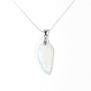 Opal Angel wing pendant with stainless steel snake chain.