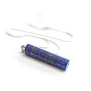Side view of Blue Lapis Lazuli column pendant with high quality stainless steel snake chain.