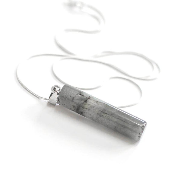 Natural Crystal Labradorite Column pendant with stainless steel snake chain