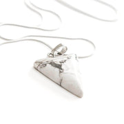 White Natural Crystal Howlite Triangle pendant necklace with stainless steel snake chain.