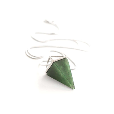 Natural Crystal Green Aventurine pyramid pendant with high quality stainless steel snake chain.