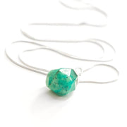 Green crystal Amazonite faceted pendant necklace with silver tone snake chain.