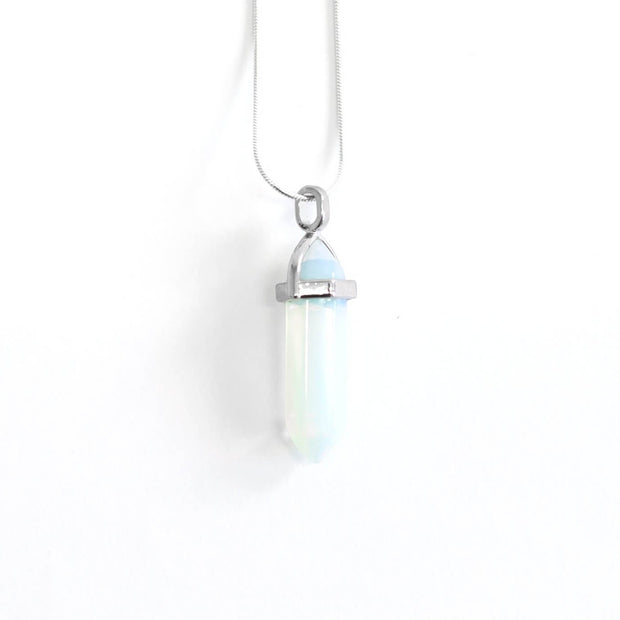 Head on view of opalite opal crystal pendant