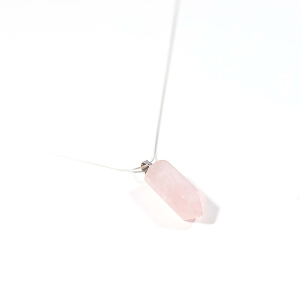 Pink Rose Quartz Bullet crystal pendant and chain.