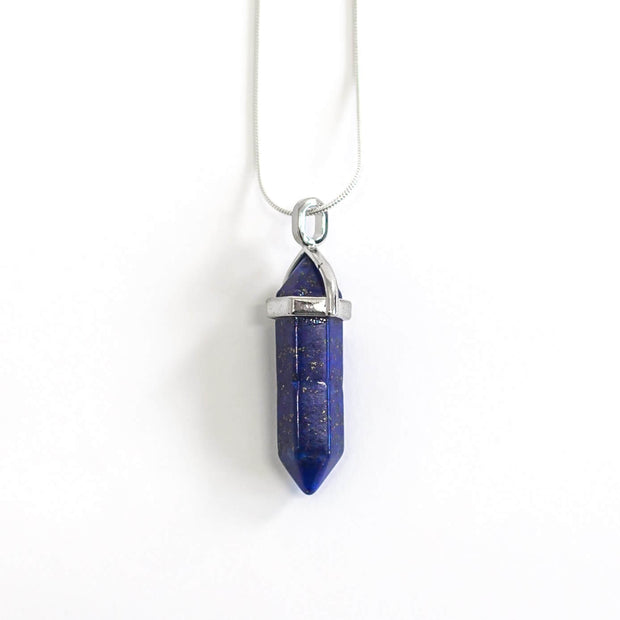 Bullent point Lapis Lazuli crystal pendant with stainless steel snake chain