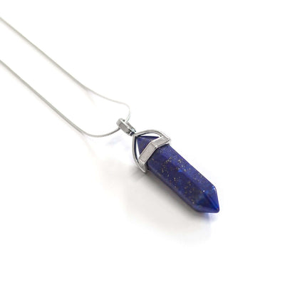 side view of royal blue Lapis lazuli natural crystal meaning point bullet pendant