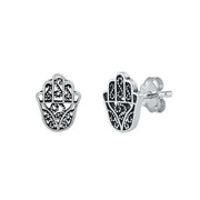 Sterling Silver Filigree Hamsa Hand Stud Earrings - G.D.Morgan Jewellery Collection