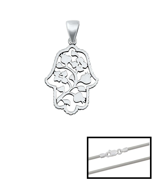 Sterling Silver Floral Hamsa Hand Pendant | Necklace