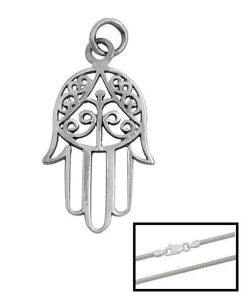 Sterling Silver Filigree Hamsa Hand Pendant | Necklace