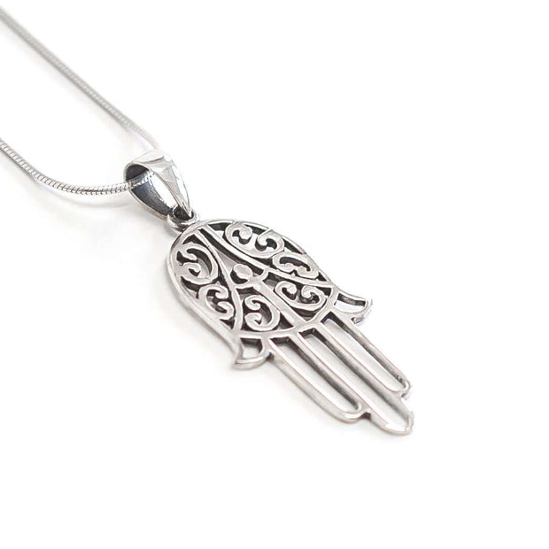Large Solid 925 Sterling Silver Hamsa Hand Pendant | Necklace