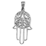 Large Women's Sterling Silver Filigree like design Hamsa Pendant