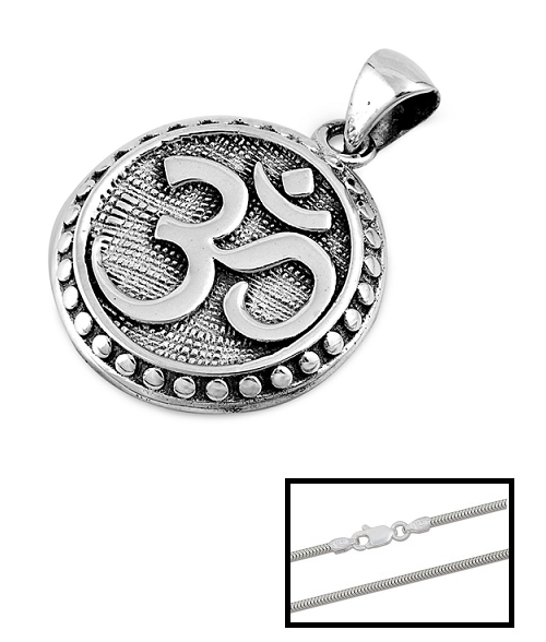 925 Sterling Silver Large OM Symbol Pendant | Necklace